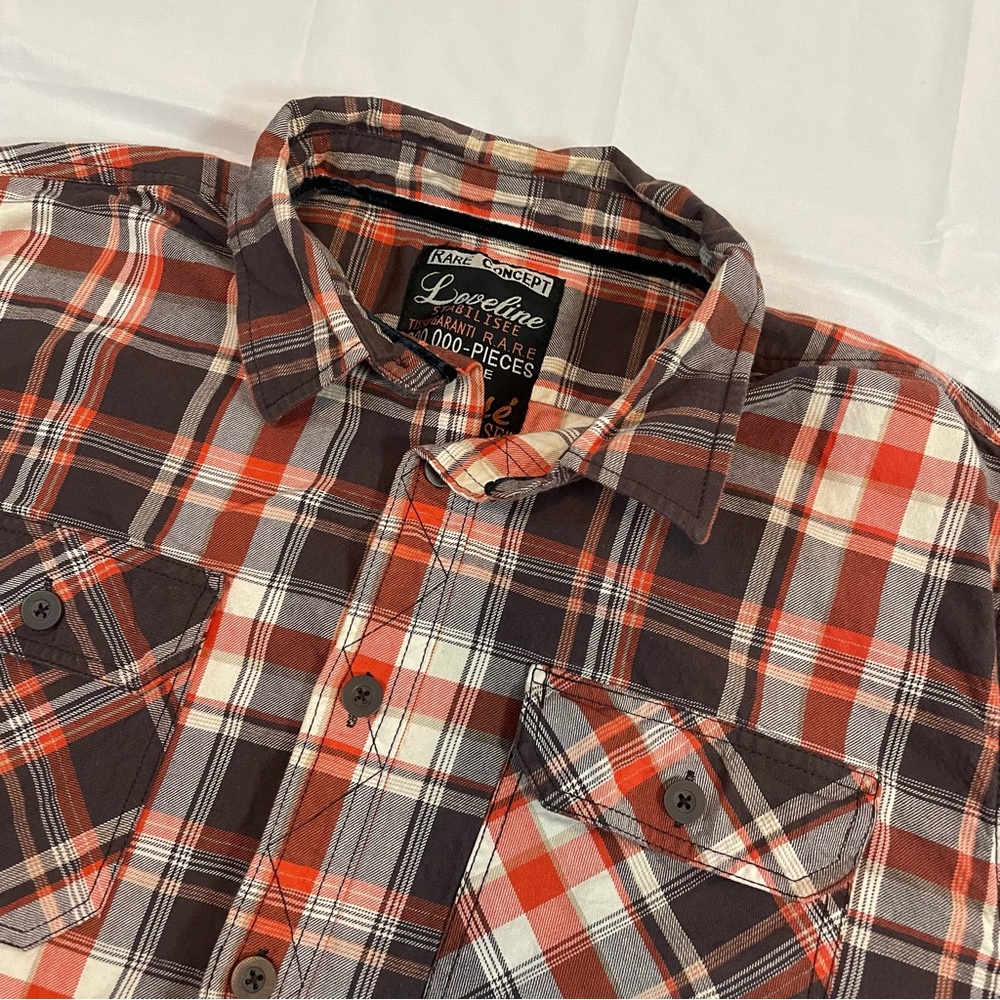 Rare Concept Loveline Milise Mens 2XL Plaid Button Down Shirt Orange Brown